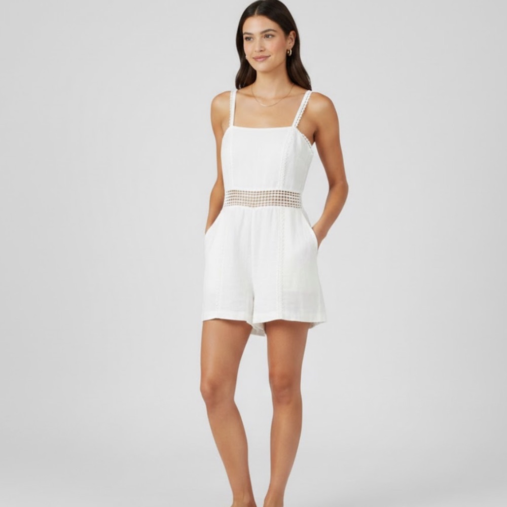 Intermix Jane Eyelet Lace Linen Mini Romper In White‎ Women's Size 6